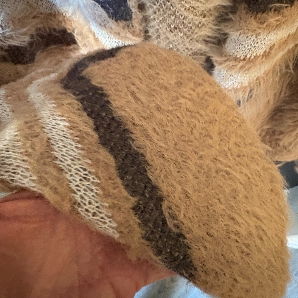 Love Women's Cozy Tan and Gray Striped Cardigan - Picture 3 of 4